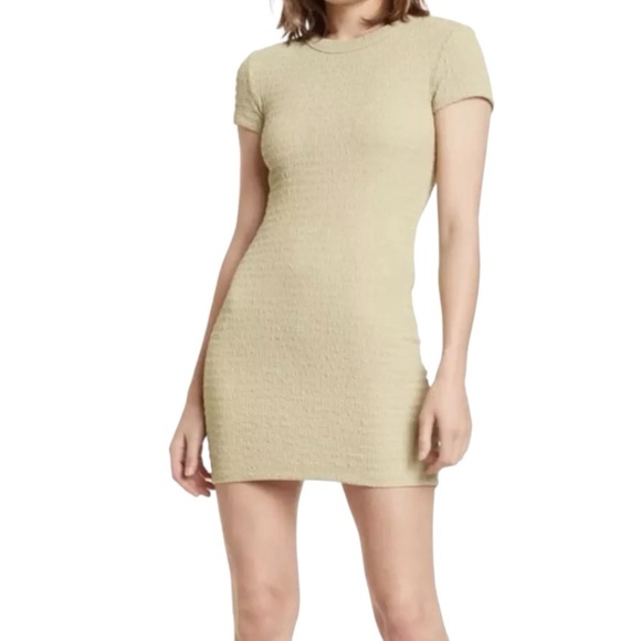 ELODIE Textured sage Green Mini Dress Stretchy Bodycon Short Sleeve Size L Party - Picture 7 of 7
